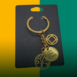 NA Narcotics Anonymous tree of life, gold live your dream keychain! Free goodie